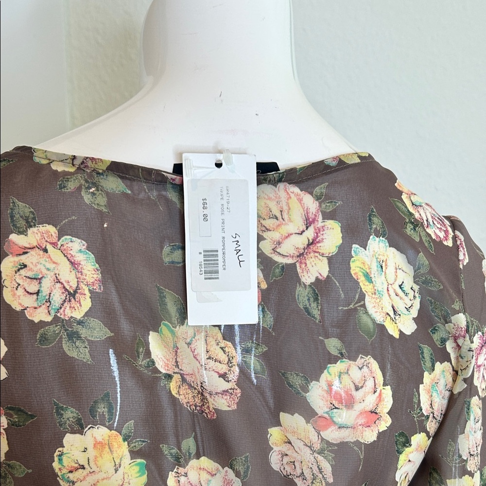 Honey Punch Brown Floral Surplice Long Sleeve Romper - Picture 6 of 11